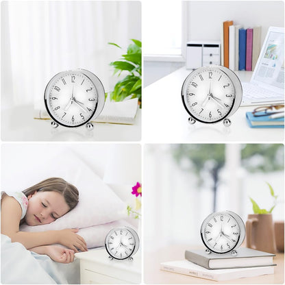Welltop Analog Alarm Clock, 4 inch Super Silent Non Ticking Small Round Clock with Arabic Numerals Beep Sounds, Battery Operated, Lighted on Demand and Snooze, for Bedrooms Bedside Desk, Easy Set