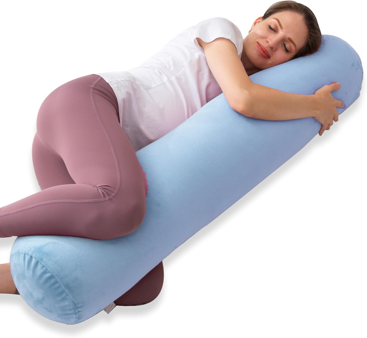 1 MIDDLE ONE Body Pillow for Adults, Bolster Pillow with Removable Velvet Cover, Long Round Cervical Roll Pillow, 35 x 7.87 Inches, Blue