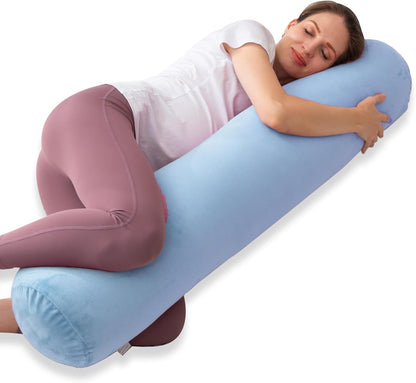 1 MIDDLE ONE Body Pillow for Adults, Bolster Pillow with Removable Velvet Cover, Long Round Cervical Roll Pillow, 35 x 7.87 Inches, Blue