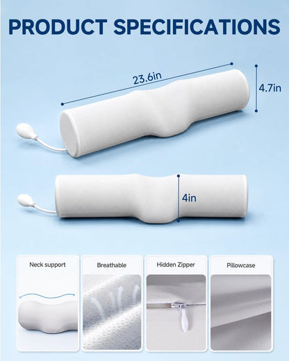 SMDR Cervical Neck Pillow for Pain Relief Sleeping, Memory Foam Neck Roll with Firm Ergonomic Support, Round Bolster for Neck and Shoulder Comfort, Washable Cover, 4.71" x 23.61"