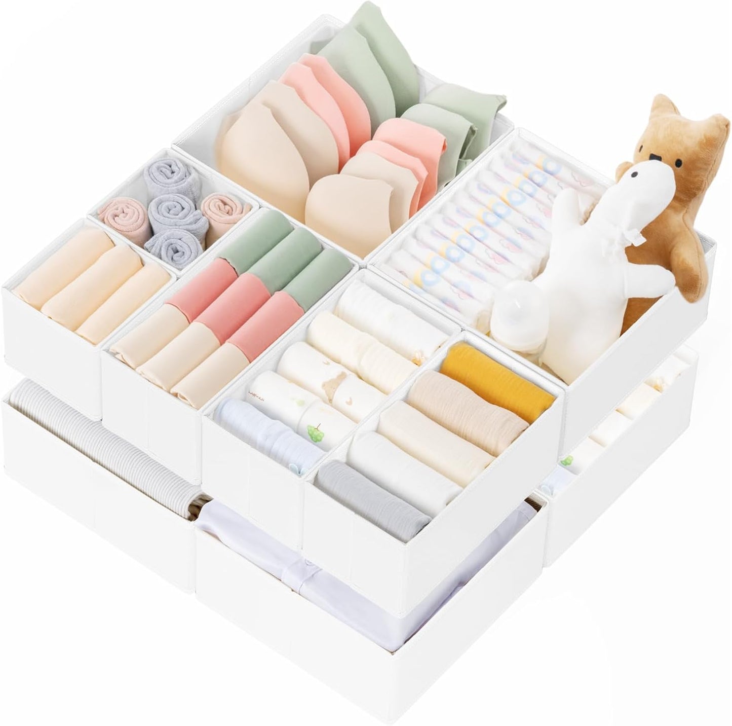 Drawer Organizer Clothes, 10 Pack Dresser Organizer for Baby Clothes, Underwear, Sock- Foldable Closet Organization and Storage Dividers Bins for Nursery, Bedroom (Beige)