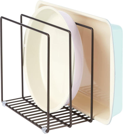 mDesign 3 Slot Tray and Pan Rack — Metal Wire Rack for Pantry and Kitchen Storage — Freestanding Pan Lid Holder Also for Baking Trays and Crockery – Silver