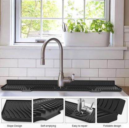33 Inch sink splash guard Silicone Splash Guard Mat for Faucet, Narrow Edge Water Barrier for Kitchen Sink And Bathroom Washbasin (Black) (Black)