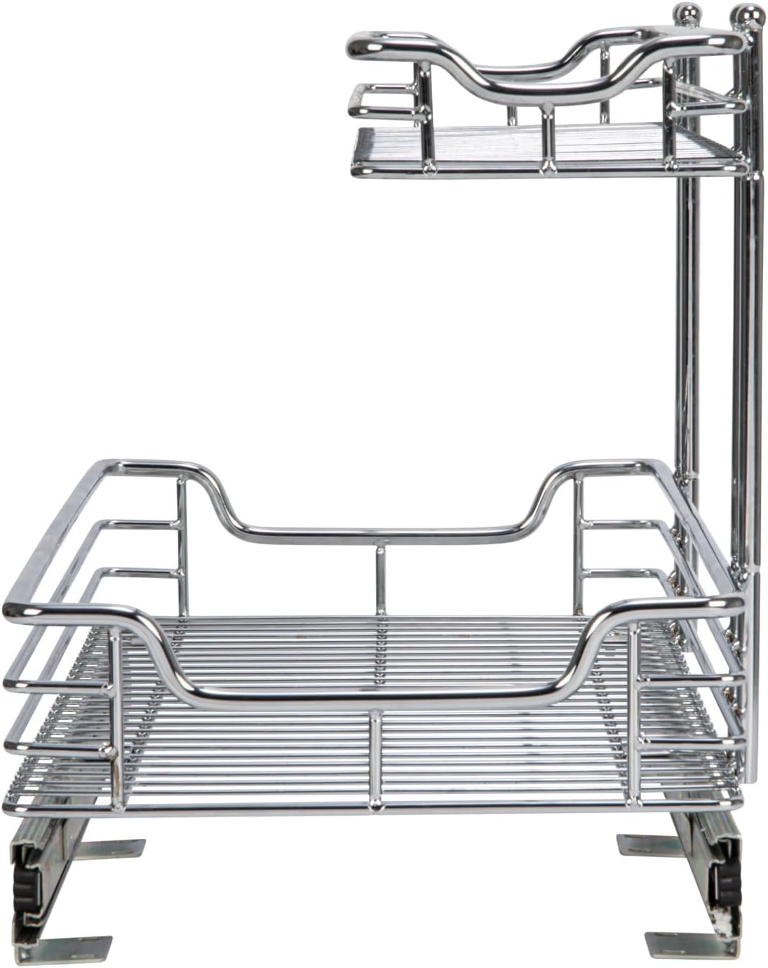 Household Essentials Glidez Multipurpose Chrome-Plated Steel Pull-Out/Slide-Out Storage Organizer for Cookware and Bakeware - 2-Tier Design - Fits Standard Size Cabinet or Shelf, Chrome