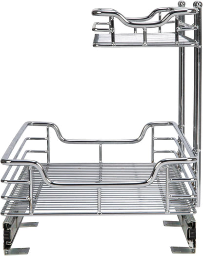 Household Essentials Glidez Multipurpose Chrome-Plated Steel Pull-Out/Slide-Out Storage Organizer for Cookware and Bakeware - 2-Tier Design - Fits Standard Size Cabinet or Shelf, Chrome