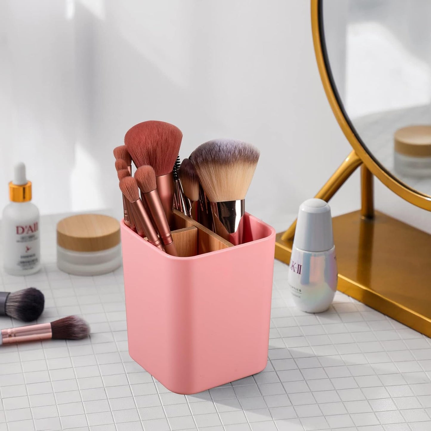 Bamboo Toothbrush Holder for Bathrooms Toothpaste Organizer - Black | Detachable Inserts, 3 Slots, Bathroom Counter Organizer, for Kids Electric Toothbrushes, Floss, Razors