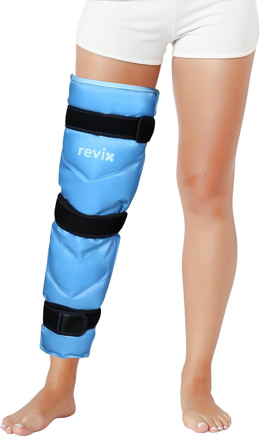 REVIX Large Leg Ice Pack Reusable, Gel Ice Wrap with 3 Straps for Leg, Hip, Thigh, Knee and Shin, Cold Compress Therapy for Post-Workout Recovery, Navy