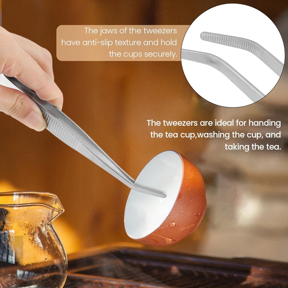 2 Pcs Stainless Steel Tea Bag Tongs and Squeezer, 6 Inch Anti-Slip Tea Bag Strainer Clips for Tea Bags, Herbs, Sugar Cubes and Ice Cubes, Kitchen and Bar Accessories