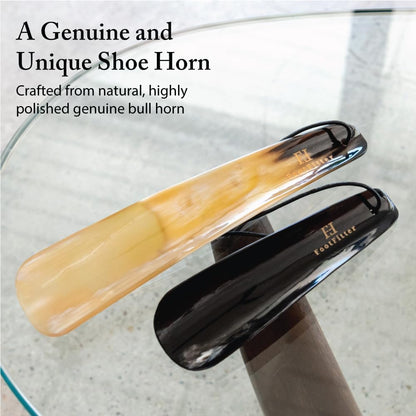 FootFitter Natural Bull Horn Shoe Horn with Leather Loop Handle | Solid Horn Structure with Leather Loop for Firm Heel Support, Quick Slip‑On Access, Everyday Reliability, Ethically Crafted