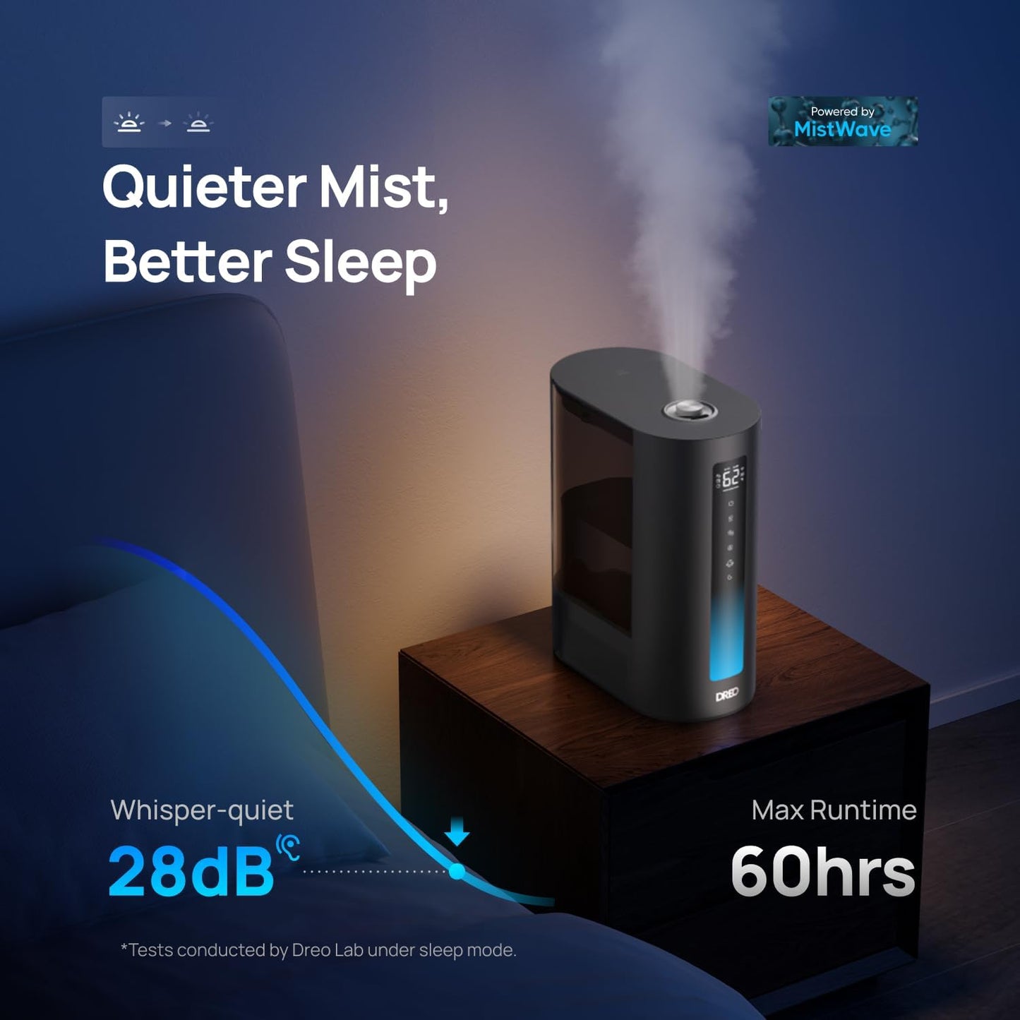 DREO 6L Smart Humidifiers for Bedroom, Warm & Cool Mist for Large Room | 60-Hour Quiet Runtime, 500ML/H Output, Smart Humidity Sensor, Indicator Light, App Control, Works with Alexa & Google, Silver