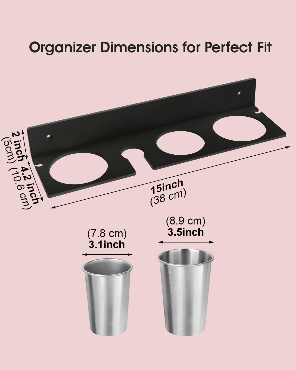 Hair Tool Organizer, Hair Dryer Holder with Heatproof Steel Cups, Acrylic Vanity Organizer for Curling Iron, Flat Iron & Hair Brushes, Perfect for Bathroom (White, Standard)