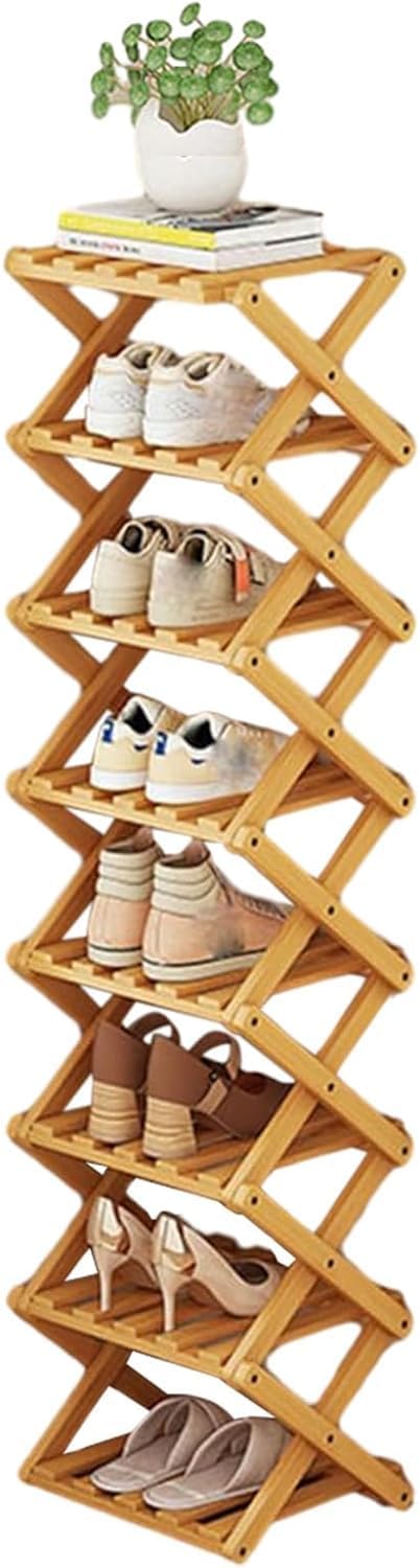 YYW Bamboo Shoe Rack for Entryway, Foldable Free Standing for Closet | Installation-Free Vertical Shoe Racks, Shoe Shelf for Living Room Bedroom, Easy To Assemble, Tawny 5 Layers