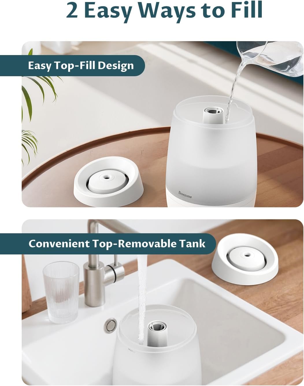 BREEZOME 2.5L Top Fill Humidifiers for Bedroom, 250ml/h Mist Output, 25hrs Humidifiers for Home, 7 Adjustable LED, Essential Oil Diffuser, 25dB Ultrasonic Humidifier for Baby and Indoor Plants, White | Ultrasonic Humidifiers for Home with 7 Adjustable