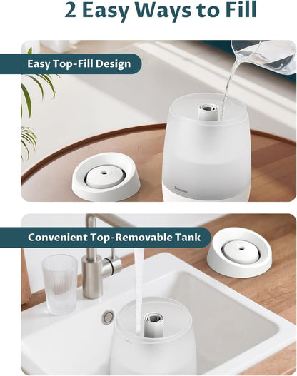 BREEZOME 2.5L Top Fill Humidifiers for Bedroom, 250ml/h Mist Output, 25hrs Humidifiers for Home, 7 Adjustable LED, Essential Oil Diffuser, 25dB Ultrasonic Humidifier for Baby and Indoor Plants, White | Ultrasonic Humidifiers for Home with 7 Adjustable