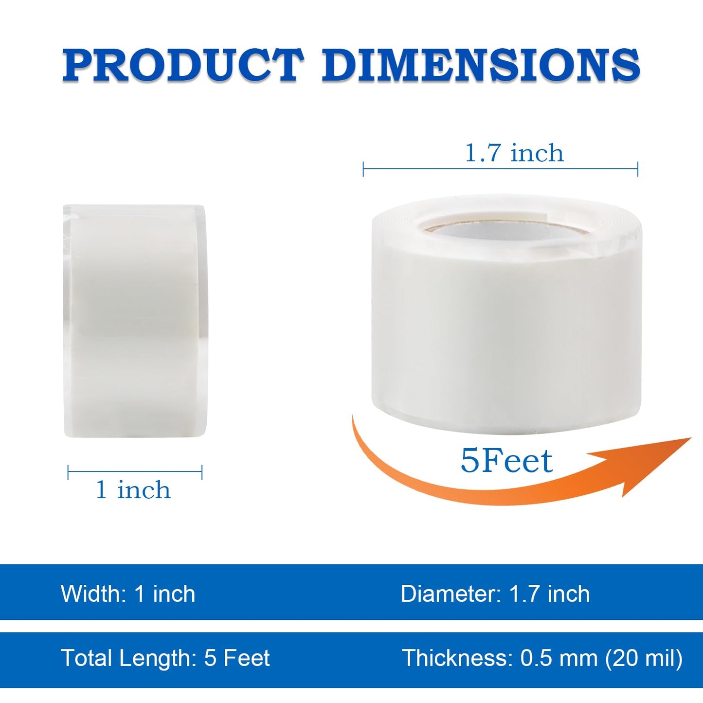 Self Fusing Silicone Tape 1''x16.4 FT Waterproof Self-Amalgamating Repair Tape for Plumbing, Hose, Pipeline & Electrical Cable Winding Emergency Leak Seal for Hot Cold Pipes (0.5mm Thickness)