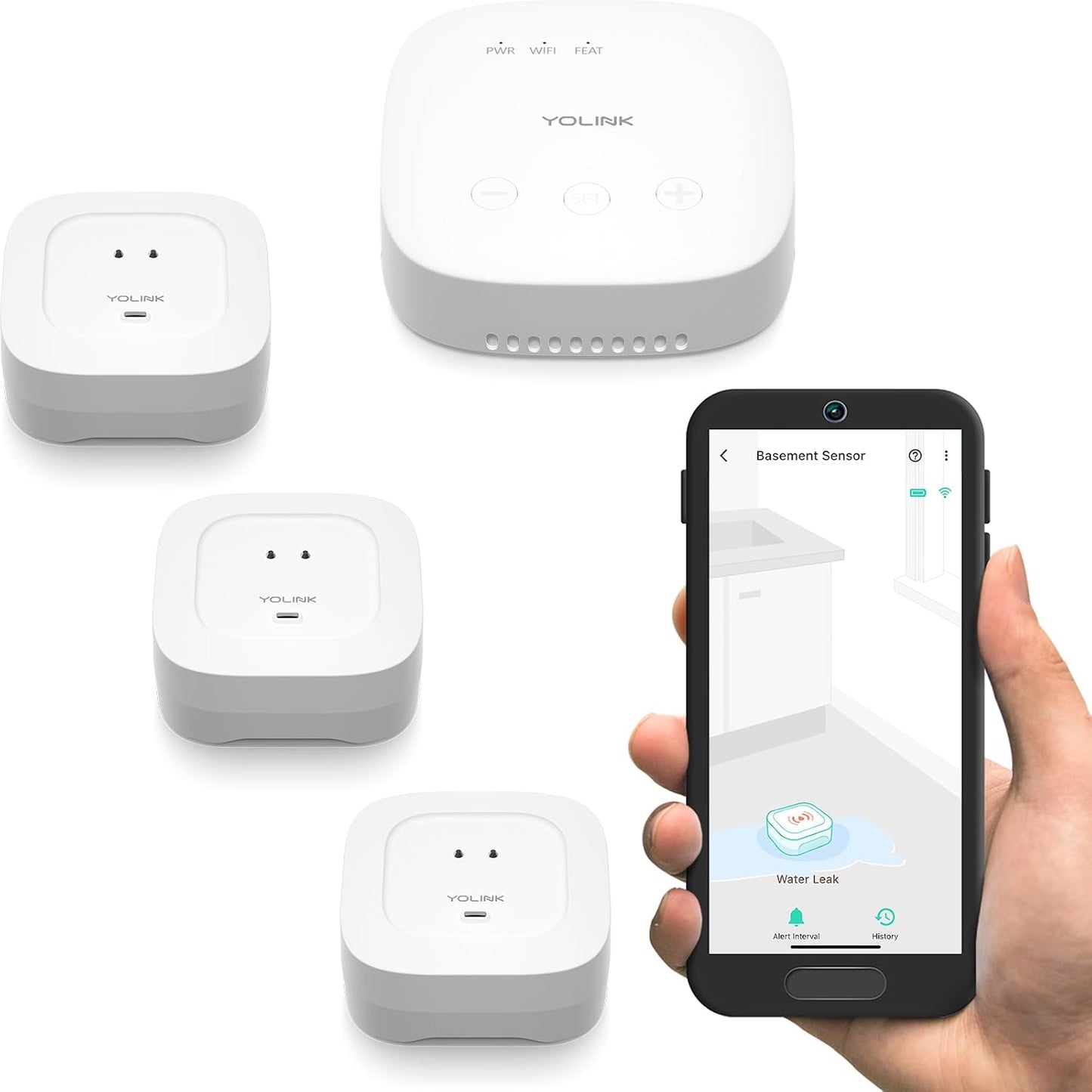 YoLink Smart Home Starter Kit: SpeakerHub & Water Leak Sensor 4 with 105dB Audio Alarm 1-Pack, SMS/Text, Email & Push Notifications, Freeze Warning, LoRa Up to 1/4 Mile Open-Air Range, w/Alexa, IFTTT