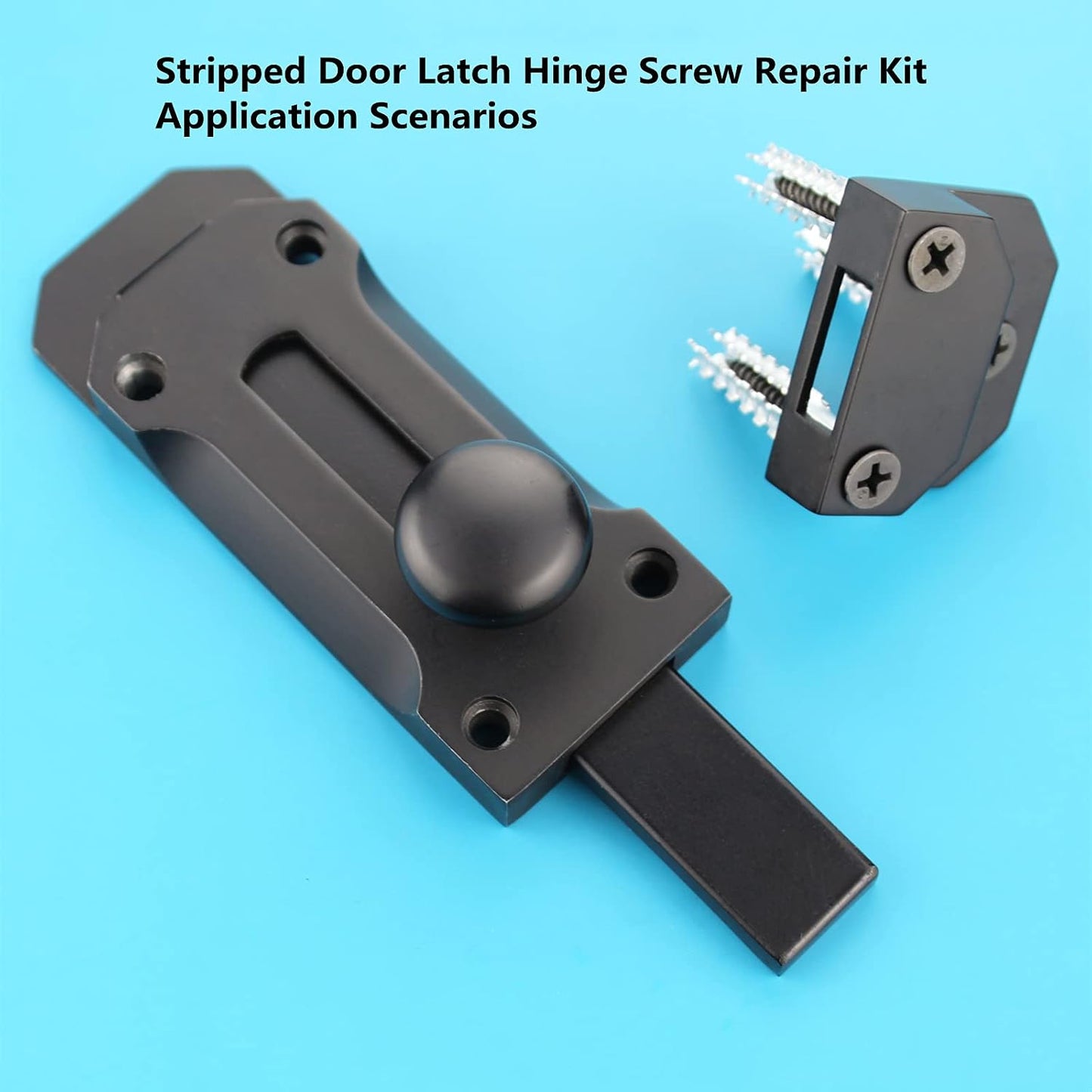 Screw Door Security Hardware Reinforcement Jamb Repair Kit - Terrific Solution for Stripped Door Hinge, Damaged Screw Repair (Black)