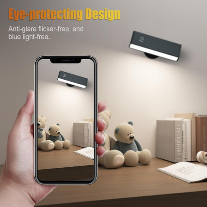 Wireless Wall Sconces 2 Pack, Rechargeable Reading Light for Bed Dimmable | Battery Operated Wireless Wall Light for Bedroom Adjustable Brightness Magnetic 360° Rotation Indoor Black or White