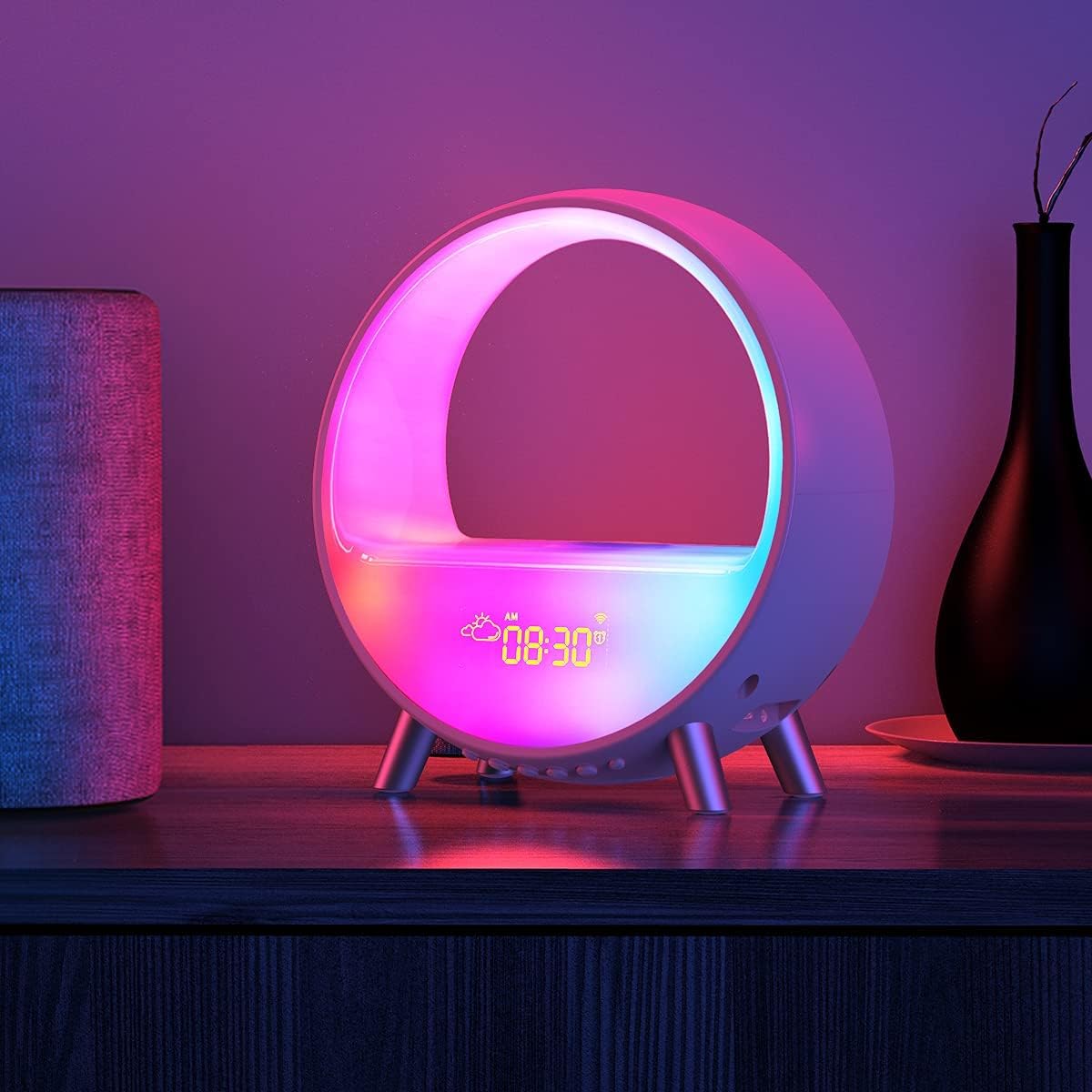 Dekala Arches Gradual Sunrise Alarm Clock with Wireless Charging, Sunset White Noise Sound Machine Loud Sunsire Alarm Clock for Heavy Sleepers Smart Ambient Lamp