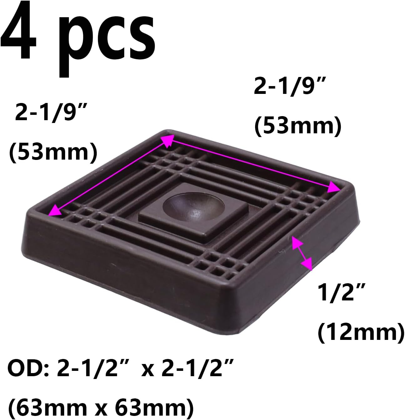 Semetall 1.5 Inch Rubber Caster Cups 8 Pack Black | Non Slip Furniture Coasters Floor Protectors for Bed Couch Table Chair