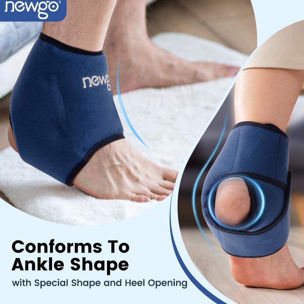 NEWGO Ankle Ice Pack Wrap for Swelling, Plantar Fasciitis, Foot Pain Relief, Reusable Gel Cold Compression Ankle Brace for Injuries, Achilles Tendonitis