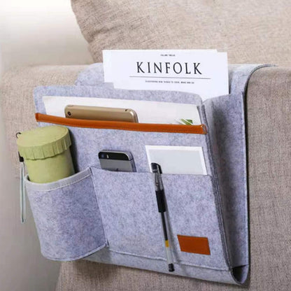 Bringsine 5 Pockets Bedside Caddy, Felt Bed Storage Organizer Hanging Bag Holder for Magazine Book Phone Tablet iPad Cables Remote and Glasses Holder Home Dorm Bed Sofa-Black
