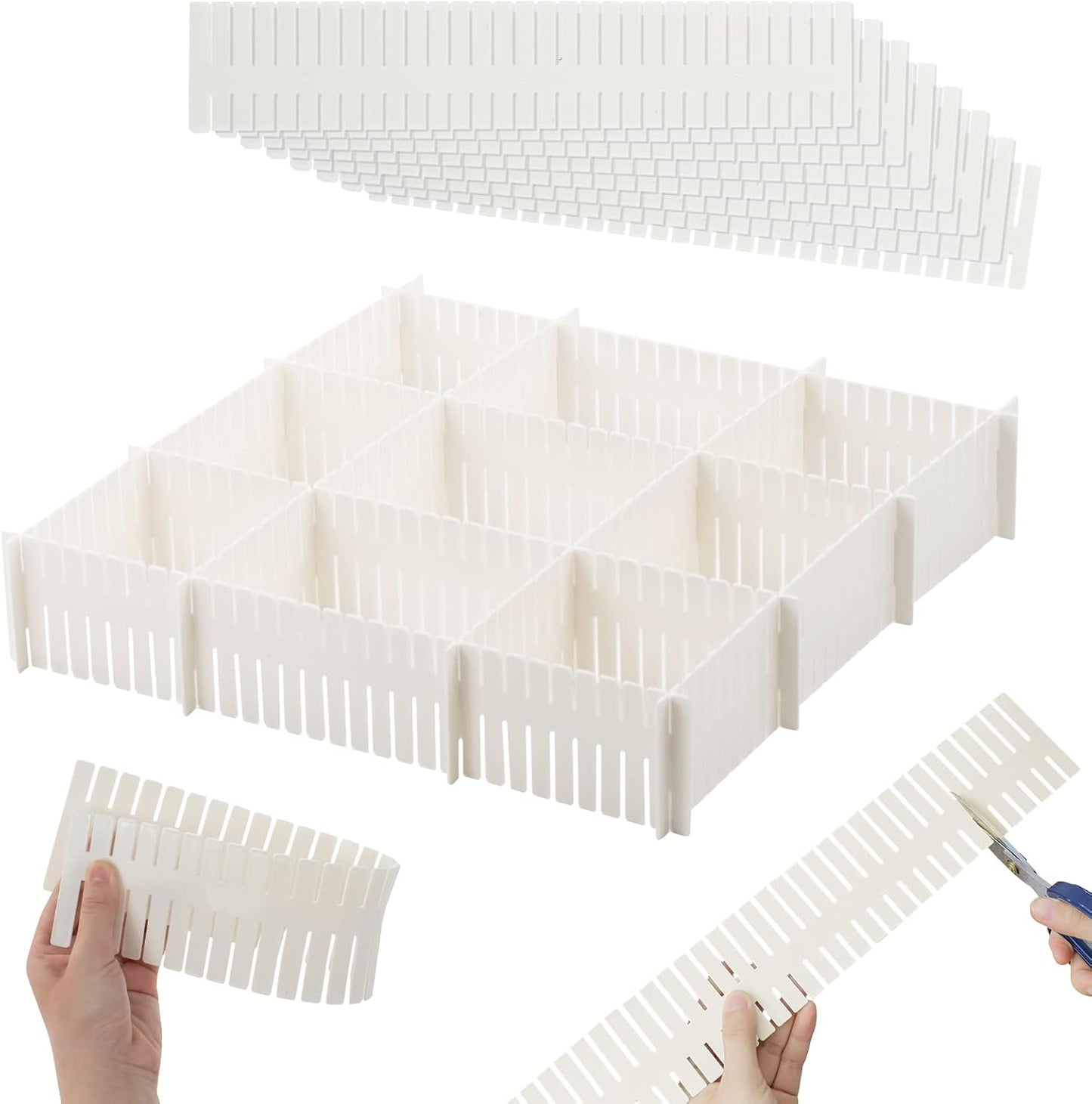 14.5 in White Adjustable Drawer Dividers, TWUTGAYW 8PC DIY Grid Drawer Organizer Dividers, Plastic Organizer Separator for Socks Underwear Makeup Cosmetic Clothes Can Help Tidy Kitchen Bedroom Dresser