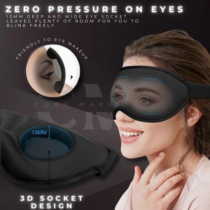 3D Contoured Sleep Mask with Earplugs Set - 100% Blackout Memory Foam Eye Mask for Sleeping - Soft Comfortable Night Blindfold for Side Sleepers, Men & Women, Travel & Shift Work (Black)
