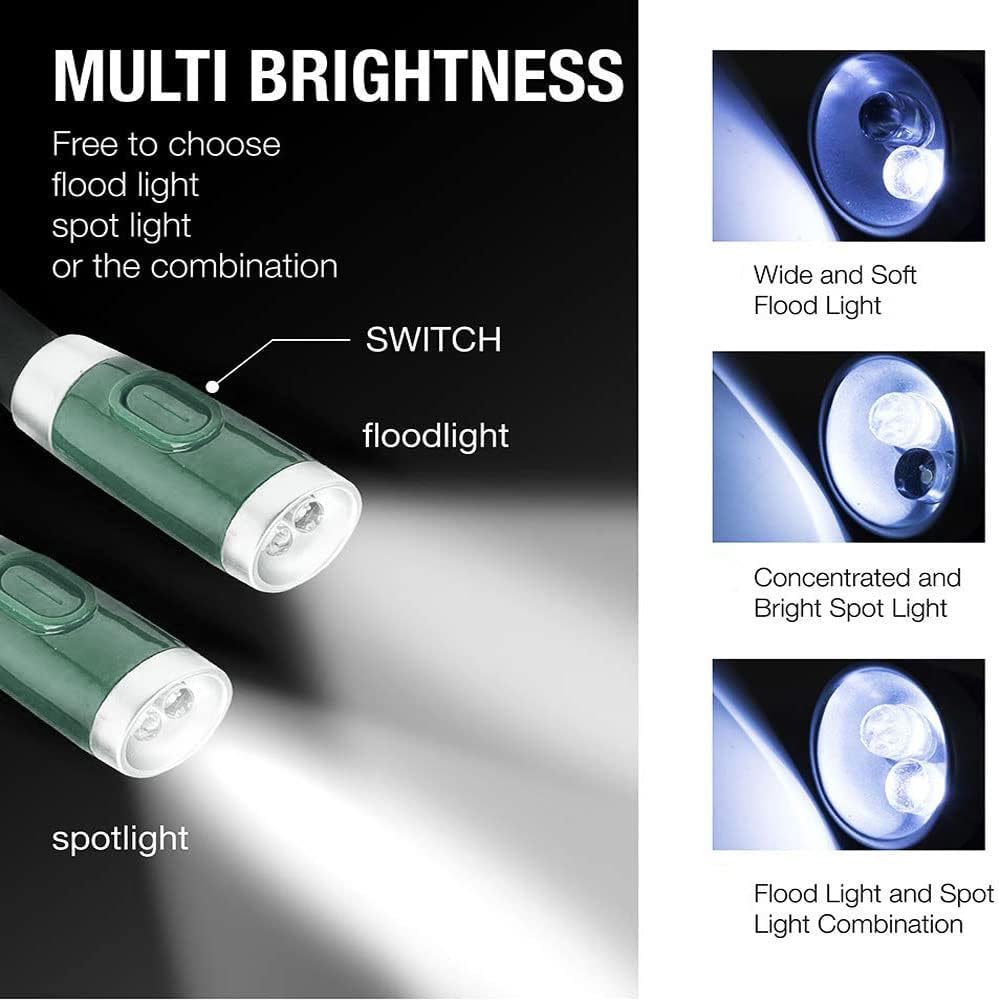 Rechargeable 4 LED Neck Reading Light, Book Lights for Reading in Bed, 3 Brightness Levels, Bendable Arms, Long Lasting. Perfect for Reading, Craft & Knitting (Army Green)