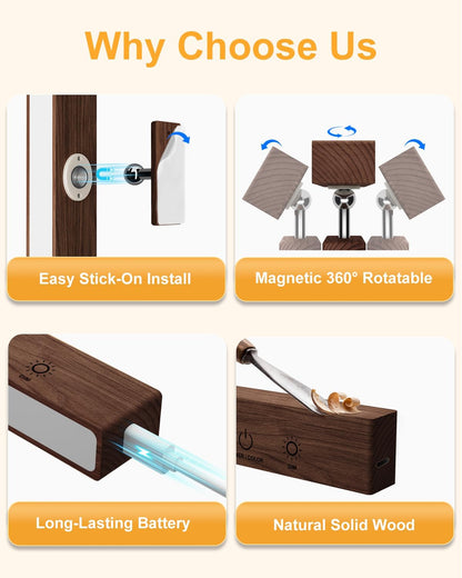 Rechargeable Wood Wall Lights with Remote & Touch, 5200mAh Battery Operated Wall Sconce 3 Color Temperatures & RGB. Magnetic, Stick-On, Dimmable Wall Reading Lamp for Bedroom, Living Room, Picture