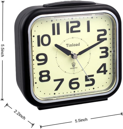 Tinload 5.5" Large Analog Alarm Clock Silent Non Ticking, Glow in Dark dial, Gentle Wake, Beep Sounds, Increasing Volume, Battery Operated Snooze and Manual Light, Easy Set (Best for Elder)