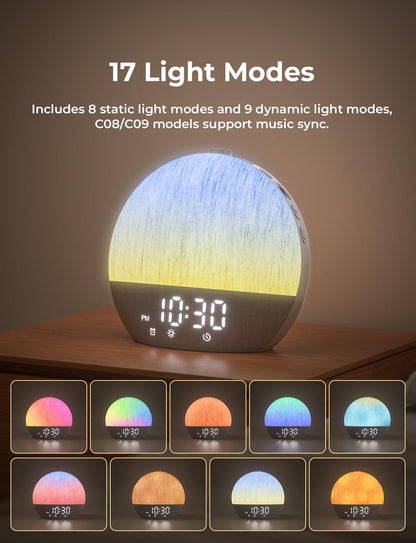 LIORQUE Wake Up Light Sunrise Alarm Clock for Bedrooms with BT Speaker