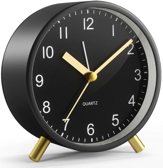 Back to School Silent Analog Quartz Alarm Clock for Kids Bedroom,Night Light, Battery Operated, Fashionable Round Metal