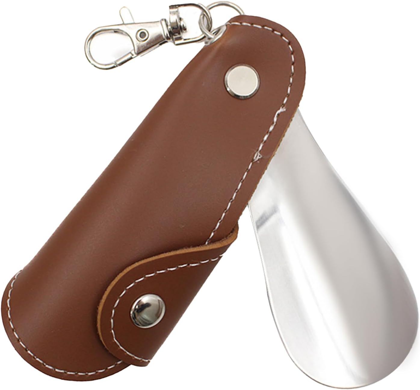 Metal Shoe Horn with Holster, 1 Pc Foldable Shoe Horn with Keychain, Travel Mini Stainless Steel Shoe Spoon