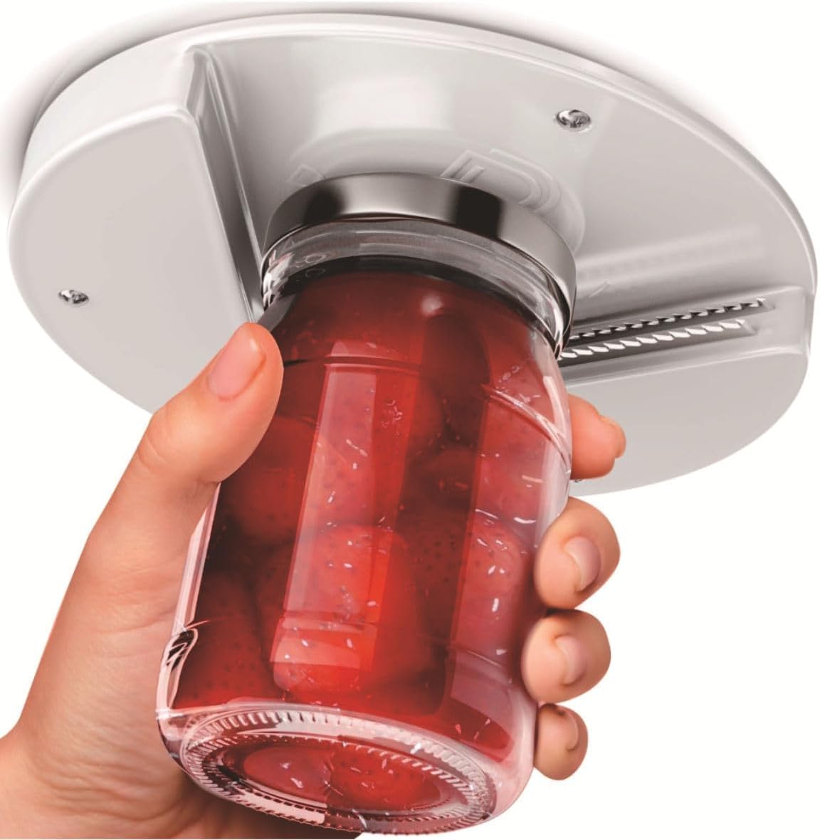 Mount-on Cabinet Jar Opener, Under Cabinet One-Handed Lid Opener for Seniors & Weak Hands, Arthritis Friendly Grip Tool, Universal Bottle Opener Fits All Lid Sizes for Home Daily Assistance
