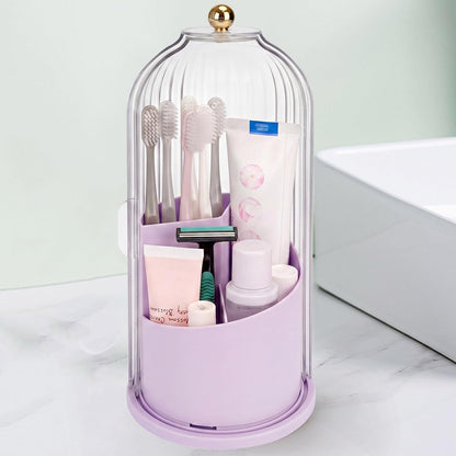 QIYVLOS Toothbrush Holders with Sliding Lid, Rotating 3 Slots Bathroom Organizer Countertop, Tooth Brush Toothpaste Holder Bathroom Counter Stand Sink Organizer Caddy for Vanity Makeup Brushes Holder