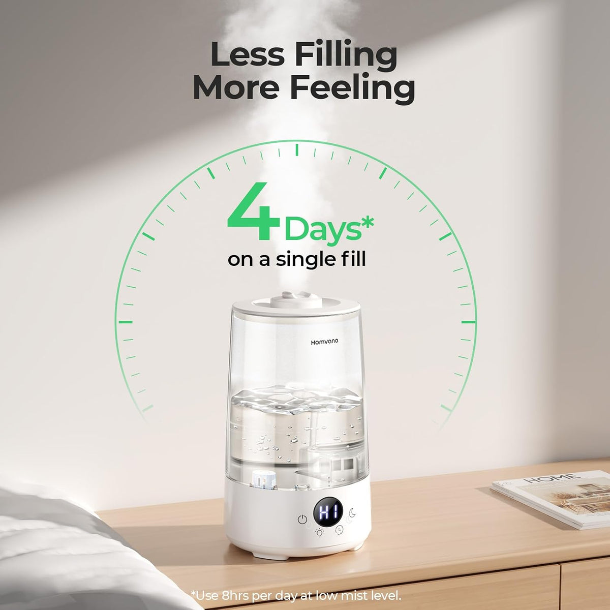 Homvana Top-Fill Cool Mist Humidifiers for Bedroom, Large Room(3.6L,Clear)