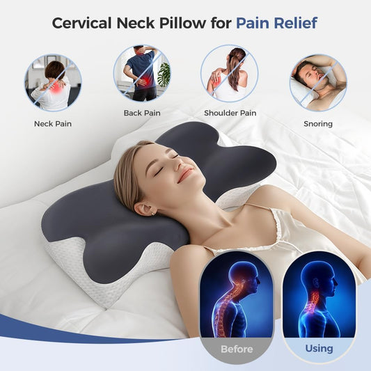 Cervical Neck Pillow for Neck Pain Relief,Mellow Sleep Pillow,Memory Foam Neck Pillow for Sleeping,Orthopedic Neck Support Pillow for Back Stomach Sleepers,Ergonomic Pillow with Pillow Covers
