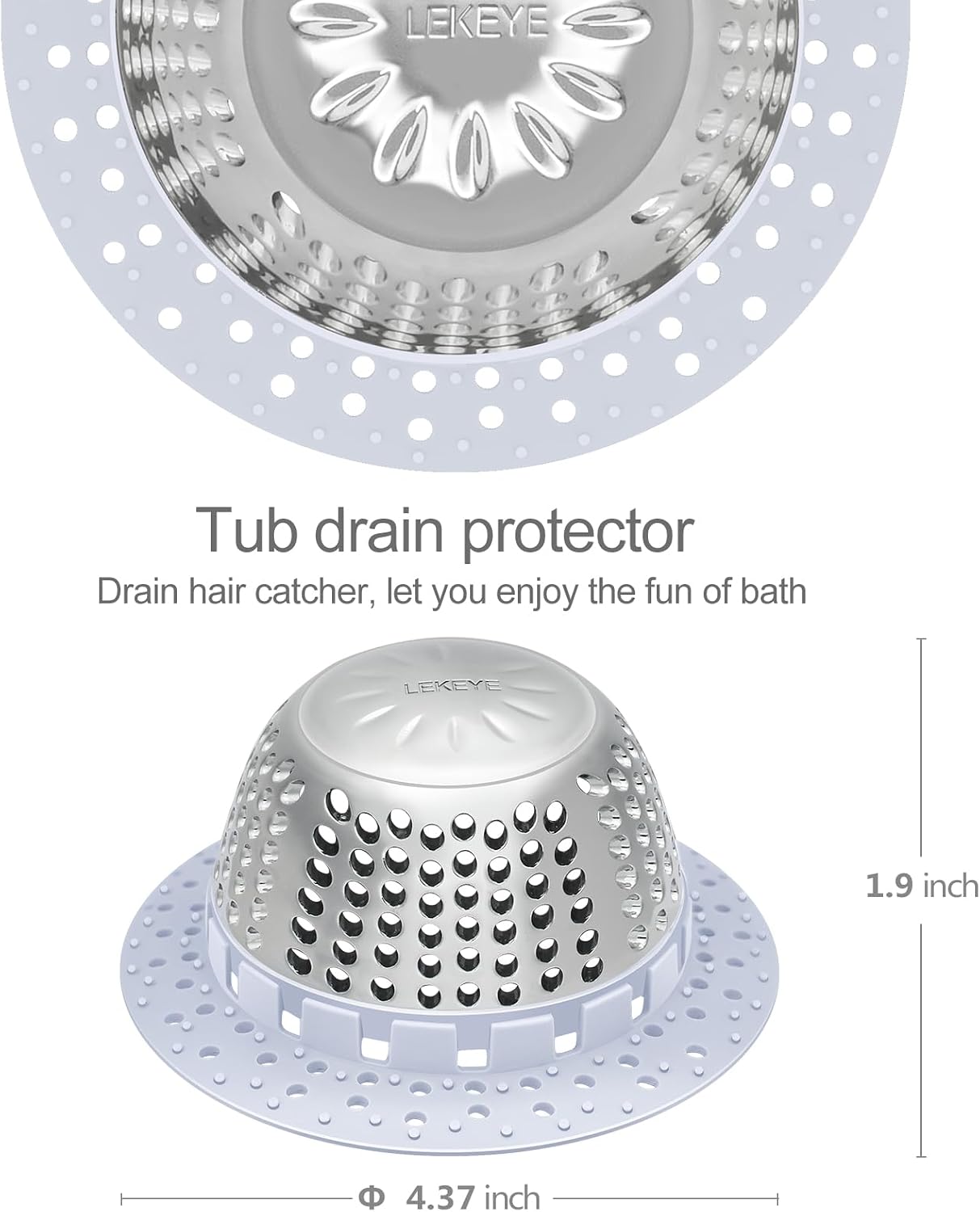 LEKEYE Drain Hair Catcher/Bathtub Drain Cover/Drain Protector for Pop-Up & Regular Drains(Patented Product)