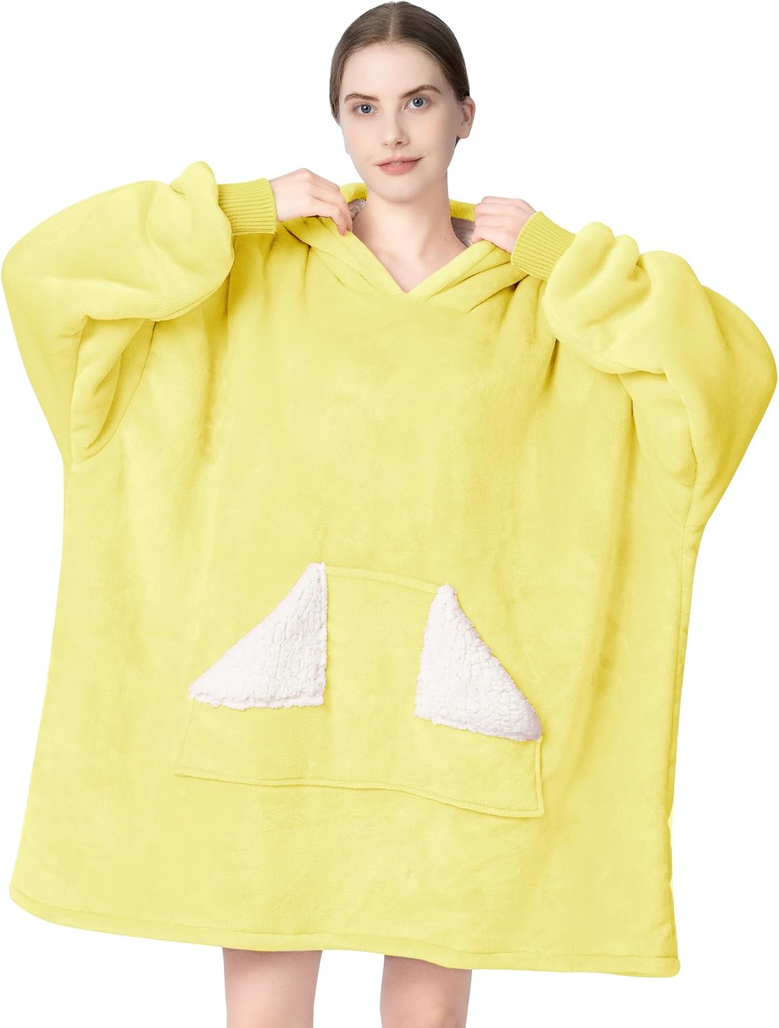 Wearable Blanket Hoodie, Oversized Sherpa Fleece Sweatshirt Blanket with Giant Hood Pocket and Sleeves for Adult, Warm & Cozy Grey Blanket Gifts for Women