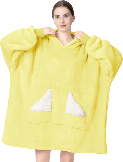 Wearable Blanket Hoodie, Oversized Sherpa Fleece Sweatshirt Blanket with Giant Hood Pocket and Sleeves for Adult, Warm & Cozy Grey Blanket Gifts for Women
