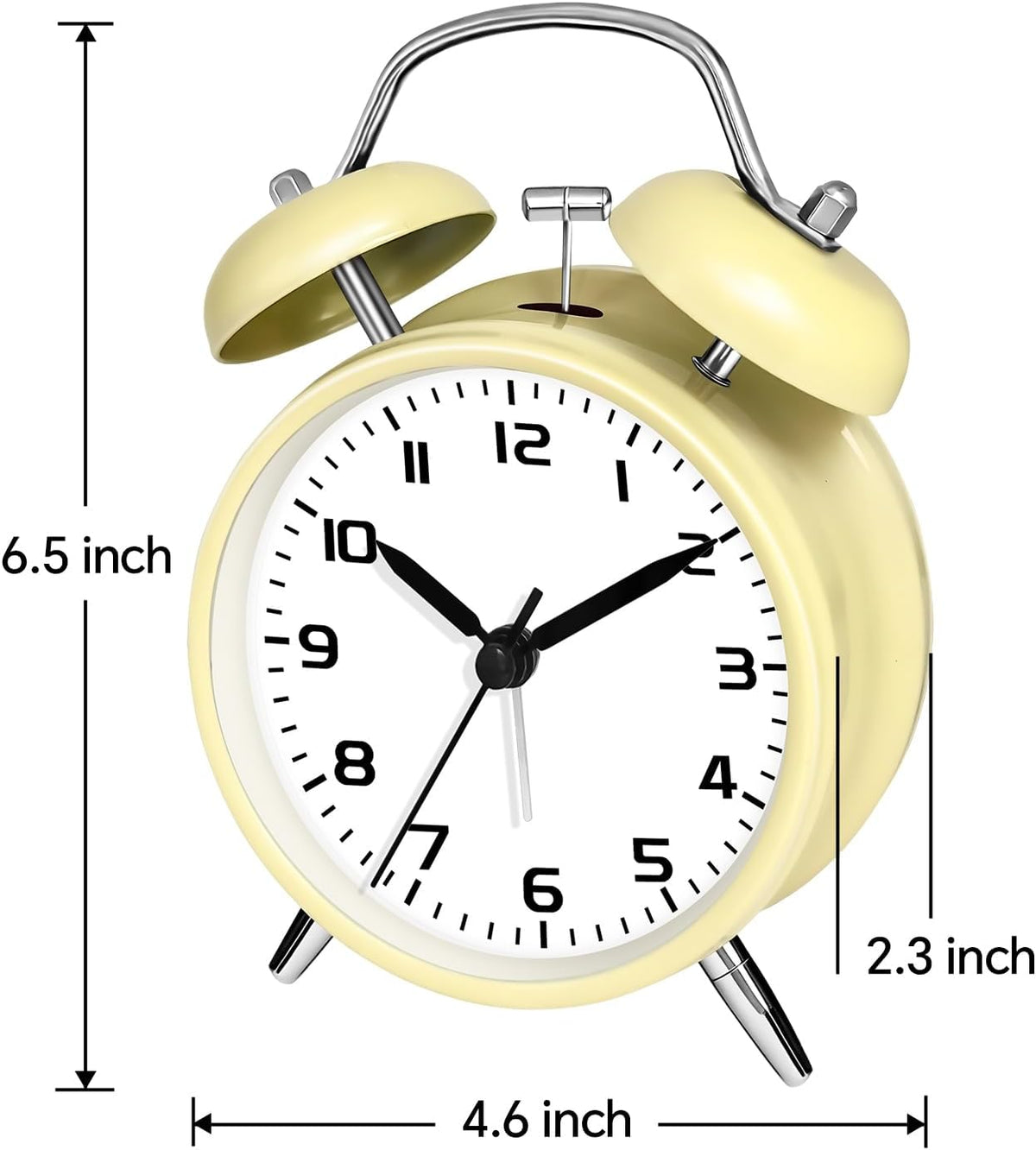 4.5" Metal Loud Alarm Clock for Heavy Sleepers Adults, Analog Battery Operated Alarm Clock with Bells Glow in Dark Numbers, Silent Old School Bedside Desk Clock for Bedroom Office Kids, Black