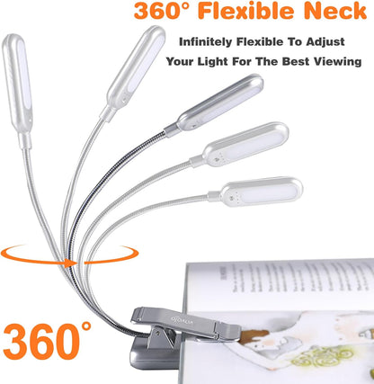VAVOFO Rechargeable Book Light for Reading in Bed Kids, 7 LED Reading Light with 9-Level Warm Cool White Daylight, Eye Care Lamp with Power Indicator for Bookworms (Yellow)