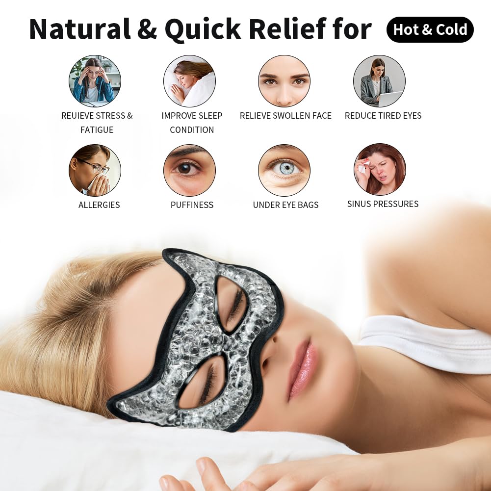Cooling & Heating Eye Mask - Hot/Cold Use for Puffy Eyes, Headaches, Migraines, Sinus & Dark Circles (2 Packs Blue)