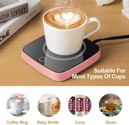 Coffee Cup Warmer 12Hours Auto Shut-Off Mug Warmer with 3 Temperature Setting,Waterproof Tempered Glass Honeycomb Vents 16W Electric Coffee Warmer for Desk Use (Green)