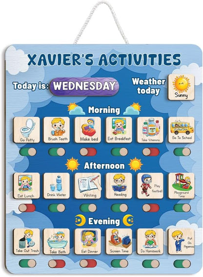 Daily Routine Chart for Kids, Visual Schedule, Routine Chart for Toddlers 3-5, Morning Bedtime Routine Chart for Toddlers, Wooden Chore Chart for Kids