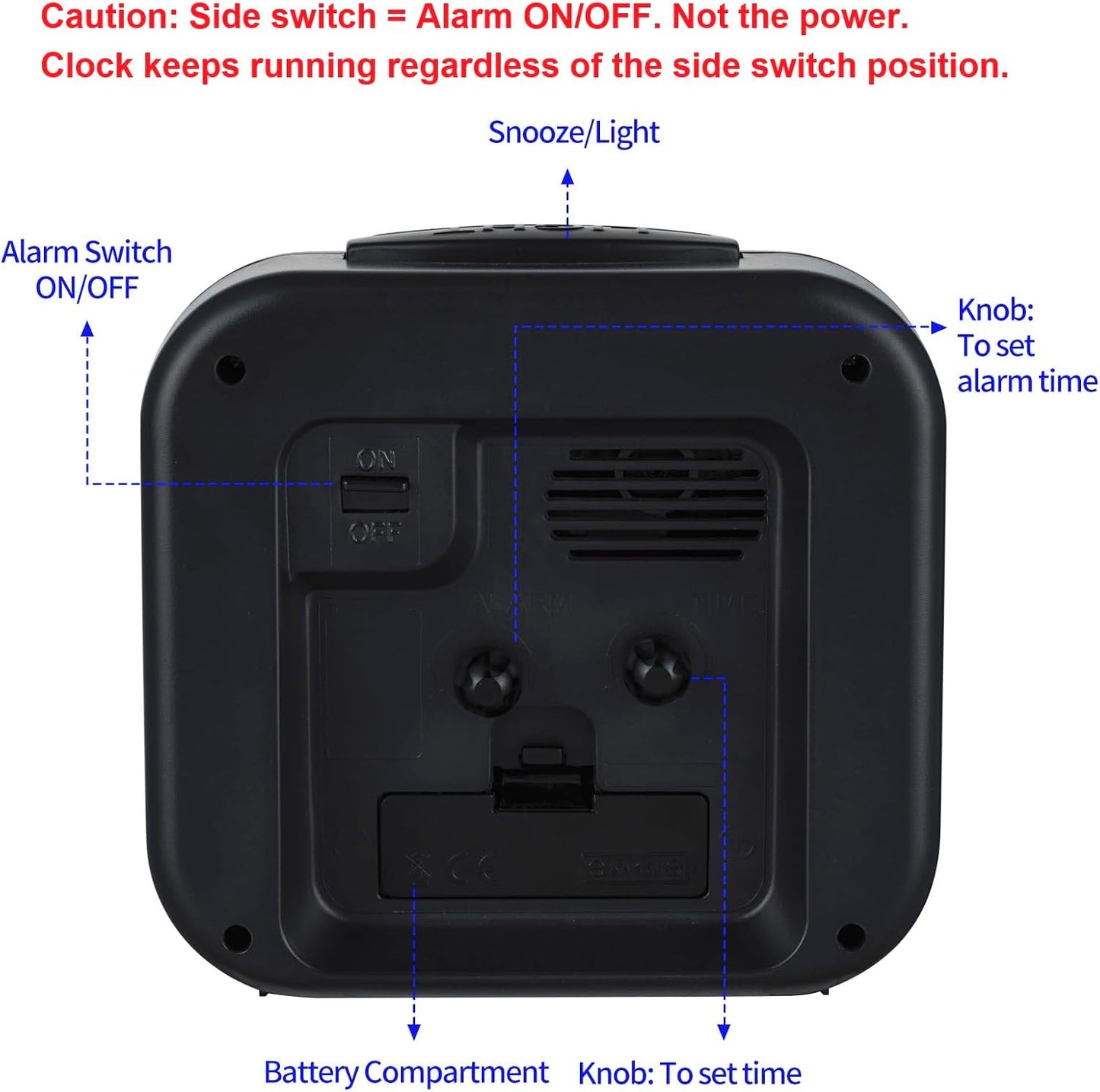 Tinload 5.5" Large No Ticking Analog Alarm Clock,Silent Readable for Seniors,Easy to Set,Gradual Rise Alarm,Big Numbers,Gentle Wake,Snooze, Lighted on Demand,Battery Operated,Black