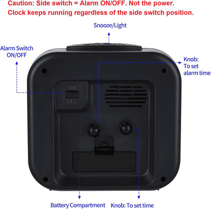 Tinload 5.5" Large No Ticking Analog Alarm Clock,Silent Readable for Seniors,Easy to Set,Gradual Rise Alarm,Big Numbers,Gentle Wake,Snooze, Lighted on Demand,Battery Operated,Black