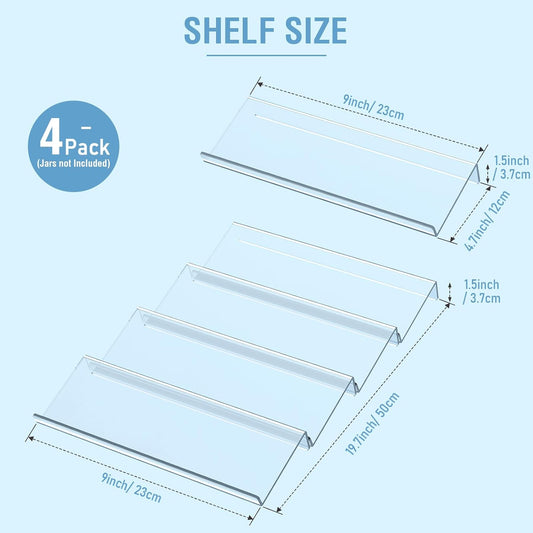 Spice Drawer Organizer 4 Tier, Acrylic Seasoning Organizer Rack, Large | Clear Spice Rack Tray, Kitchen Seasoning Jars Drawers Insert (Jars Not Included/ Expandable From 13" to 26")