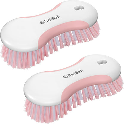 SetSail Scrub Brush, Heavy-Duty Scrub Brushes for Cleaning with Stiff Bristles Cleaning Brush for Shower, Bathroom, Carpet, Kitchen and Bathtub Scrubber - 2 Pack | Durable Bristles Ergonomic Non-Slip Tpr Grip. U-Style Hanging Loop for Storage. Use for